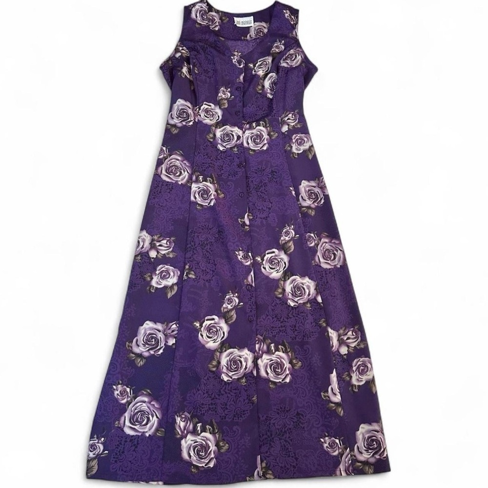 Vintage 90’s Whimsigoth Jodi Micheal’s Purple Floral Lace Maxi Romantic Goth